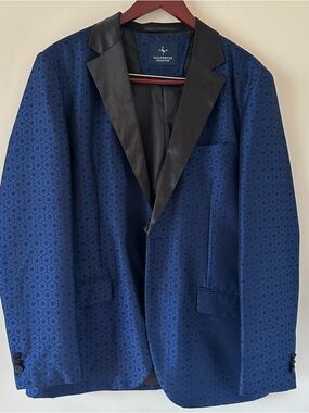 Men's Blue Patterned Jacket with Black Collar